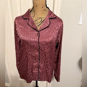 BCBG Maxazaria small silky maroon leopard print  long sleeve blouse NWT